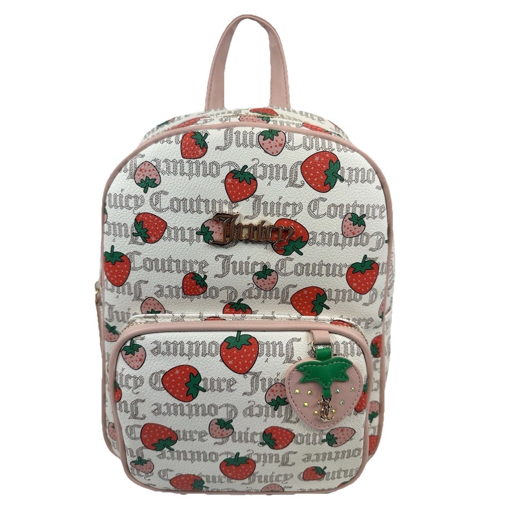 Juicy Couture Strawberry Print Mini Backpack Pink White Gold Hardware NWT